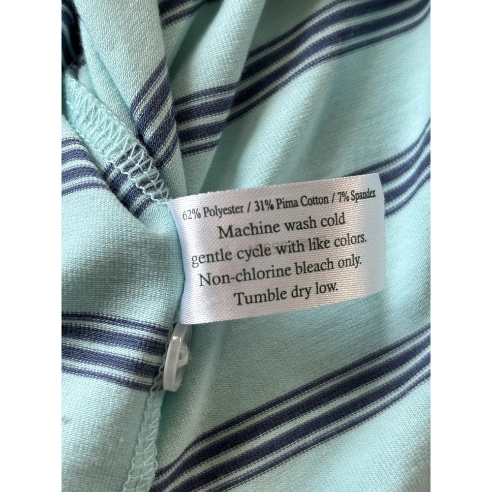 Criquet Polo Shirt Mens Large Green Stripe Performance Pima Cotton Golf Preppy - Picture 4 of 6